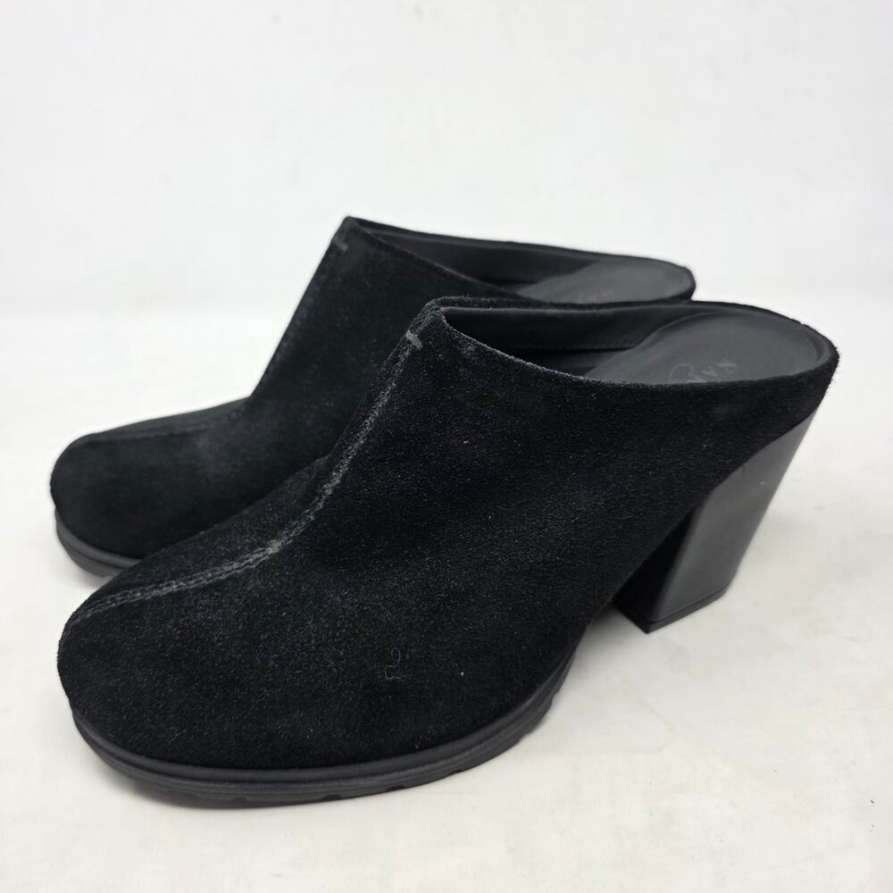 Naked Feet Black Leather Mule Clogs Block Heel Slip On Shoes Size 7.5